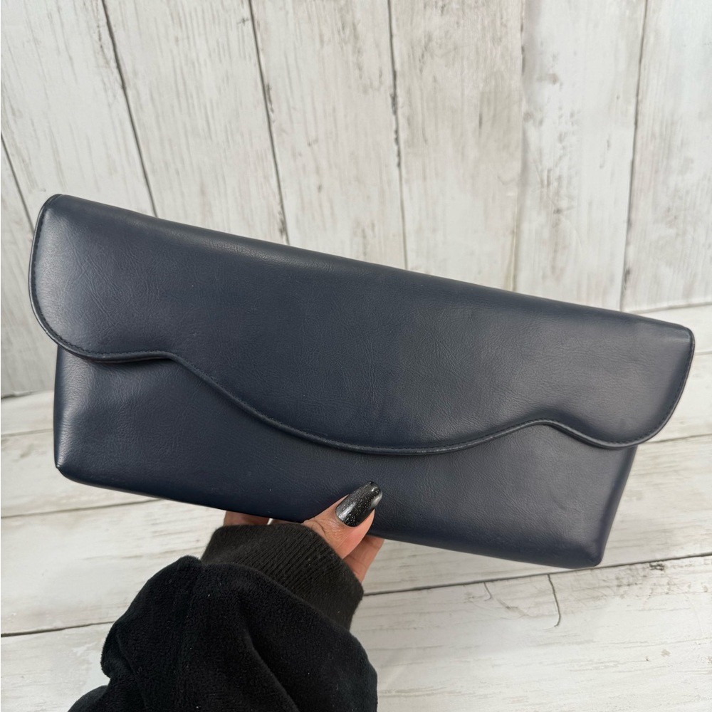 Vintage 1970’s Blue Faux Leather Clutch Handbag With Coin Purse